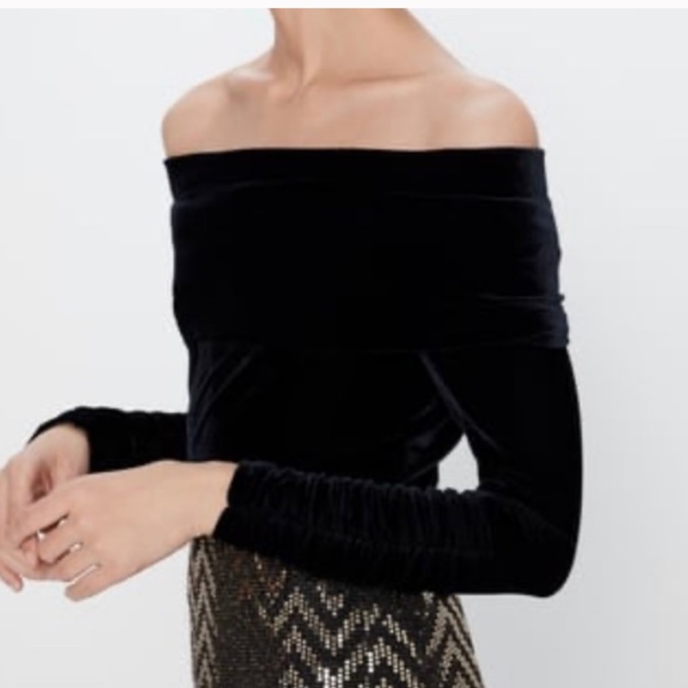 NWOT Zara Velvet Off shoulder Bodysuit